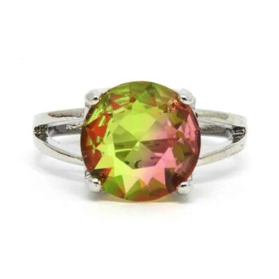 Anel Pedra Rainbow - Prata - Verde e Rosado - ARO 16