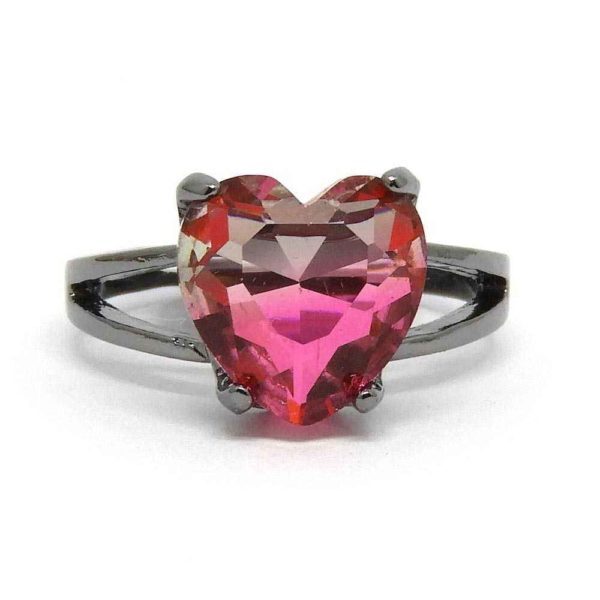 Anel Pedra Rainbow Coração - Rosa - ARO 25