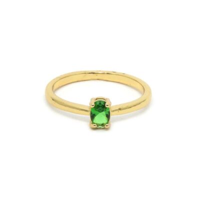 Anel Solitário Dourado com Zirconia Verde