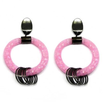 Brinco Rosa de Telinha com Strass