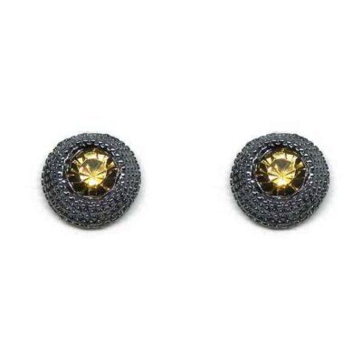 Brinco Delicado Rodium Negro com Zirconia Caramelo
