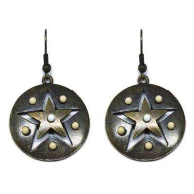 Brinco Pequeno Hippie com Estrela e Bolinhas Creme e Branca
