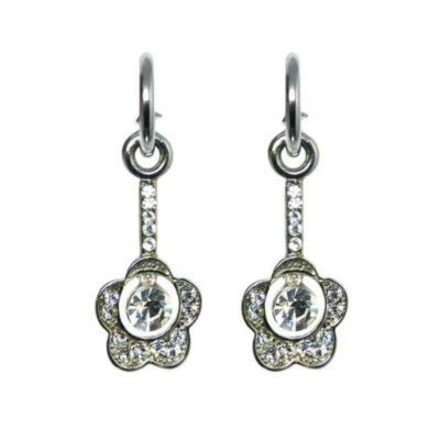 Brinco Pequeno Prata Flor com Strass