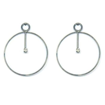 Brinco Rodium Preto Circular Com Strass