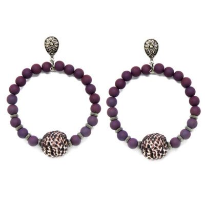 Brincos de Miçangas Com Animal Print Vinho