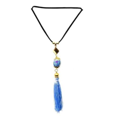 Choker Com Pedra Mesclada Azul Claro e Tassel