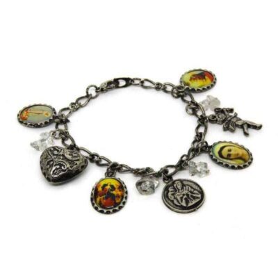 Pulseira com Santos Variados e Coração com Pedra Cristal