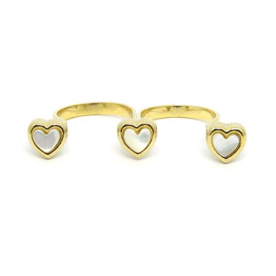 Anel Duplo Dourado Com Corações Perolados