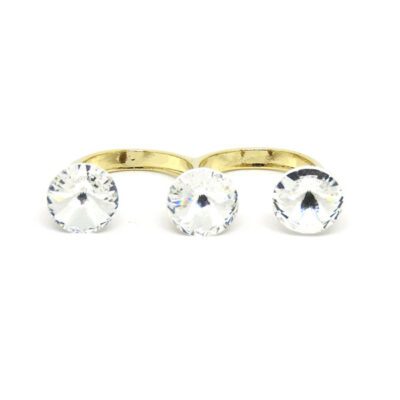 Anel Duplo Dourado com Strass
