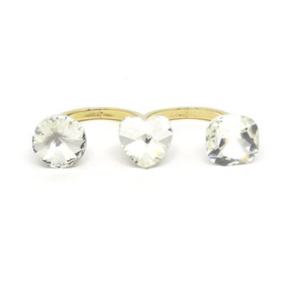 Anel Duplo Dourado Coração de Strass