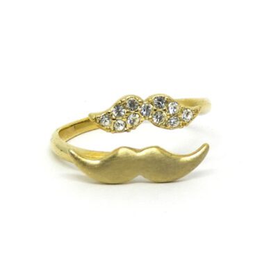 Anel Bigodes com Strass
