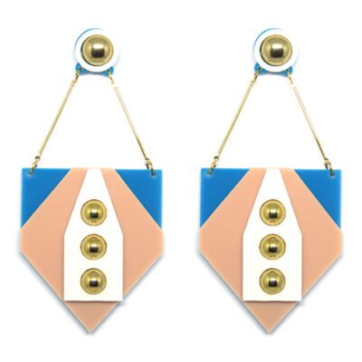 Brinco Grande de Acrílico - Azul, Nude e Branco