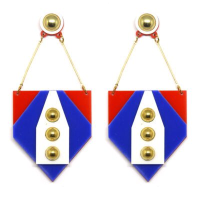 Brinco Grande de Acrílico - Vermelho, Azul e Branco