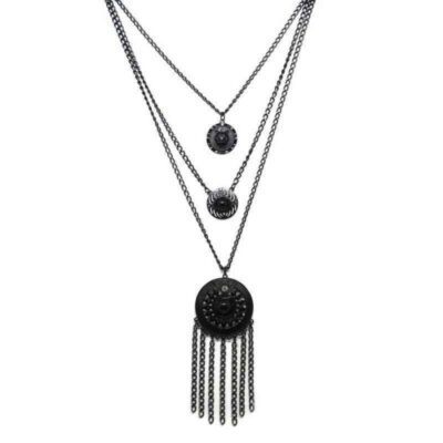 colar triplo mandala preto