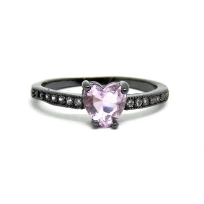 Anel com Coração de Zirconia Rosa