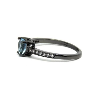 Anel com Coração de Zirconia Azul Água