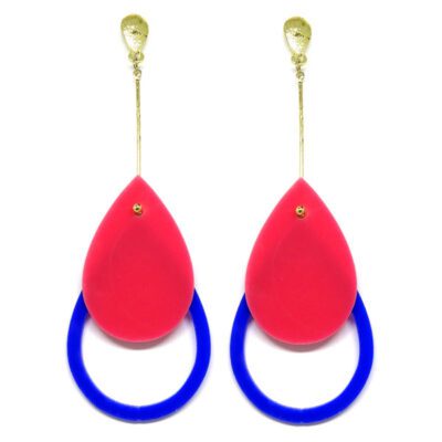 Brinco De Acrílico Gota - Azul e Rosa