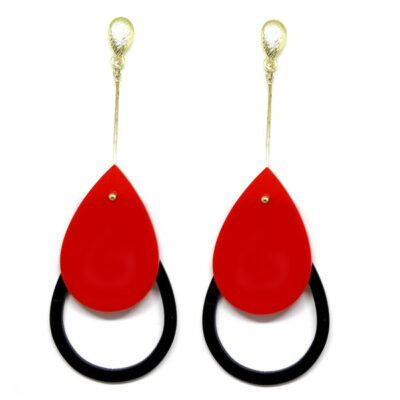 Brinco De Acrílico Gota Vermelho e Preto