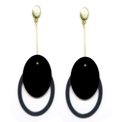 Brinco De Acrílico Oval - Preto e Cinza