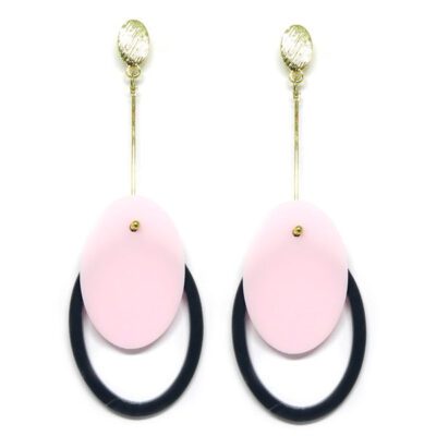 Brinco De Acrílico Oval - Rosa e Cinza