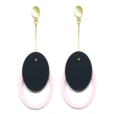 Brinco De Acrílico Oval - Cinza e Rosa