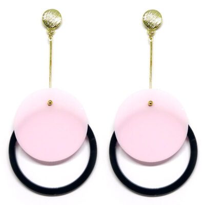 Brinco De Acrílico Redondo - Rosa e Cinza