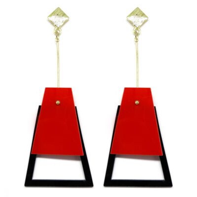 Brinco De Acrílico Pendulo - Vermelho e Preto