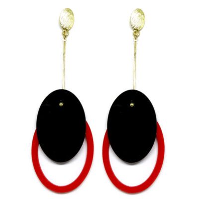 Brinco De Acrílico Oval - Preto e Vermelho