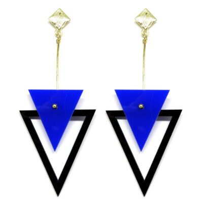 Brinco De Acrílico Triângulos - Azul e Preto