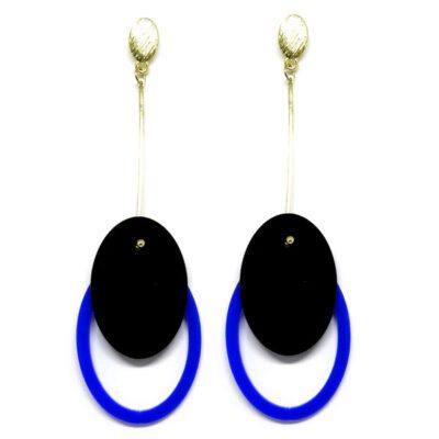 Brinco De Acrílico Oval - Preto e Azul