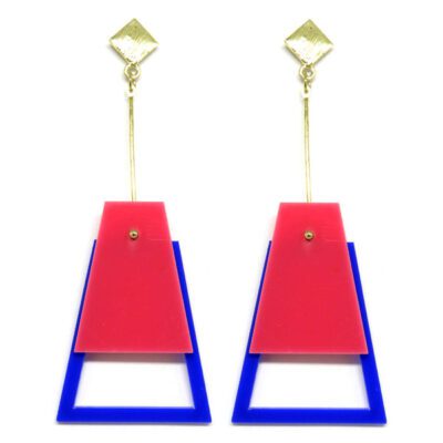 Brinco De Acrílico Pendulo - Rosa e Azul