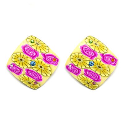 Brinco Quadrado Floral de Acrílico