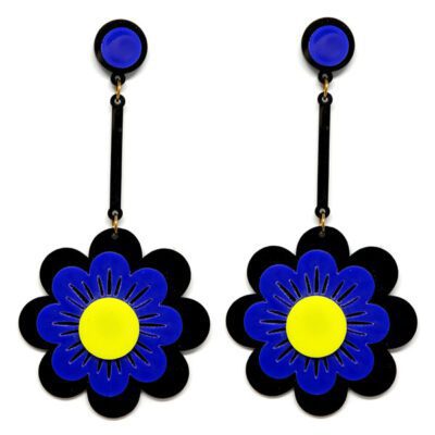 Brinco Grande Flor de Acrílico - Preto e Royal
