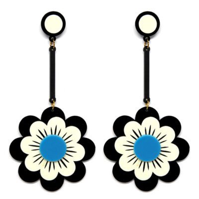 Brinco Grande Flor de Acrílico - Preto e Branco
