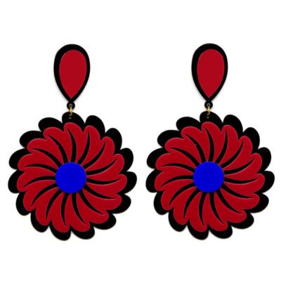 Brinco de Acrílico Grande Flor - Preto e Vinho