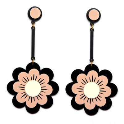 Brinco Flor de Acrílico - Preto e Nude