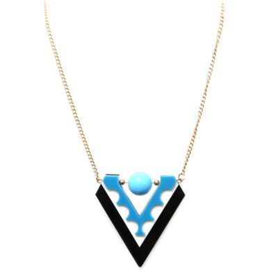 Colar Longo De Acrílico Branco, Preto e Azul