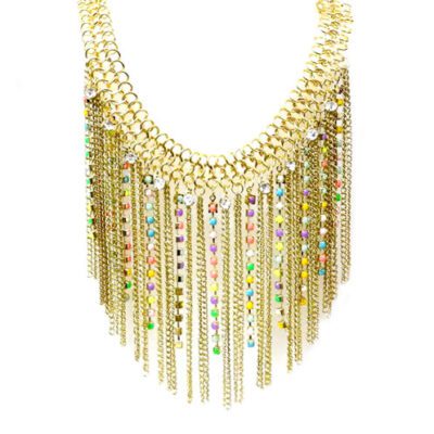 Maxi Colar Dourado com Franjas de Correntes