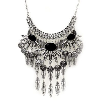 Maxi Colar Prata Velha com Moedinhas e Folhas
