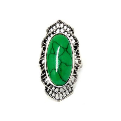 Anel Prata Turca Com Pedra Verde