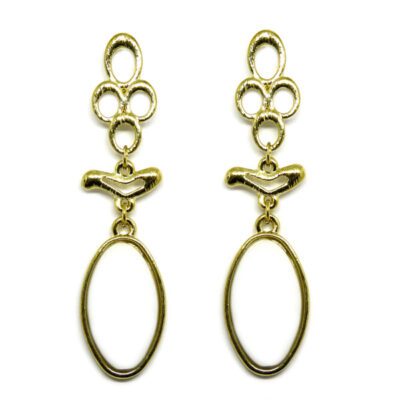 Brinco Dourado com Chaton Oval Branco