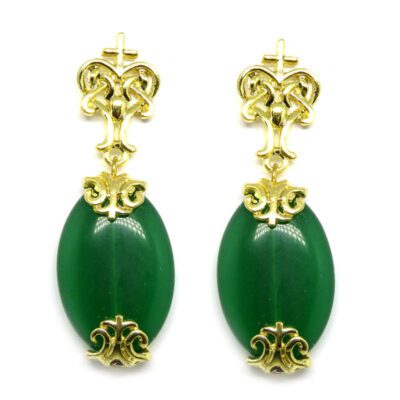 Brinco Dourado com Resina Verde