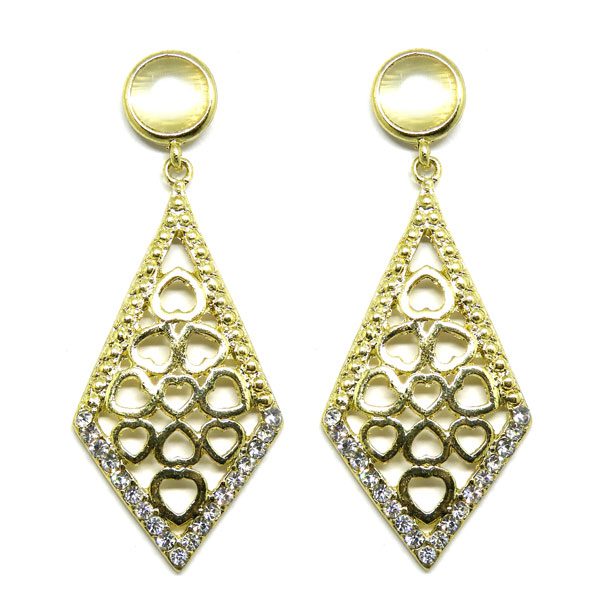 Brinco Dourado com Corações e Strass