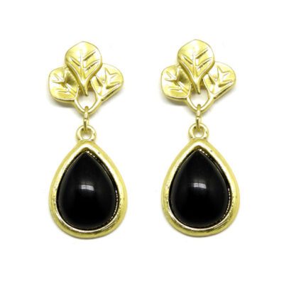 Brinco Folhas com Gota Preta