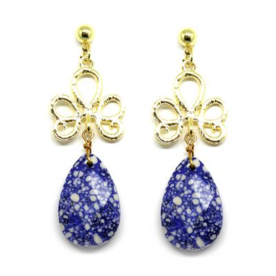 Brinco Pequeno Dourado com Gota Azul