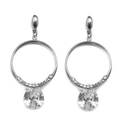 Brinco Prata Círculos com Gota de Zirconia