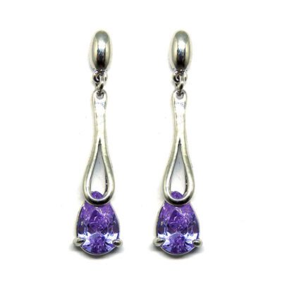 Brinco Prata com Gota de Zirconia Lilás