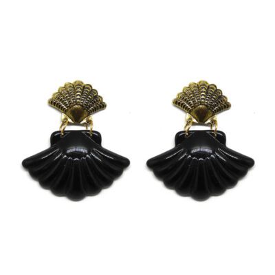 Brinco de Resina Concha - Preto e Dourado