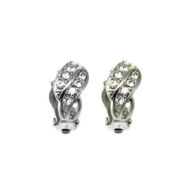 Brinco de Pressão Trançado Prata com Strass