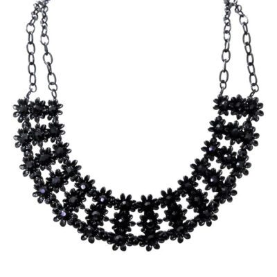 Maxi Colar Floral Preto com Strass